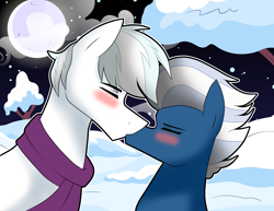 Size: 3276x2526 | Tagged: safe, artist:sapphireartemis, character:double diamond, character:night glider, ship:nightdiamond, female, kissing, male, shipping, straight