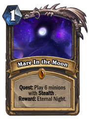 Size: 318x439 | Tagged: safe, artist:jadedjynx, editor:luxuria, blizzard entertainment, card, ethereal mane, galaxy mane, hearthpwny, hearthstone, mare in the moon, moon, quest, warcraft
