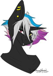 Size: 459x658 | Tagged: safe, artist:ohflaming-rainbow, oc, oc only, oc:flaming rainbow, species:anthro, species:pony, bust, heterochromia, male, portrait, rule 63, simple background, solo, stallion, transparent background