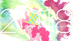 Size: 1920x1080 | Tagged: safe, artist:emedina13, artist:penguinsn1fan, edit, character:pinkie pie, species:pony, 2018, clothing, female, happy new year, happy new year 2018, hat, holiday, solo, top hat, wallpaper, wallpaper edit