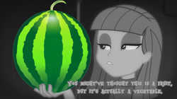 Size: 1024x575 | Tagged: safe, artist:jamesawilliams1996, edit, edited screencap, screencap, character:maud pie, episode:rarity investigates: the case of the bedazzled boot, g4, my little pony: equestria girls, my little pony:equestria girls, female, food, grayscale, monochrome, rarity investigates (eqg): applejack, solo, watermelon