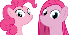 Size: 1097x543 | Tagged: safe, artist:camtwosix, derpibooru original, character:pinkamena diane pie, character:pinkie pie, :o, cute, cuteamena, duality, duo, looking at you, open mouth, ponidox, self ponidox, simple background, transparent background, vector, wide eyes