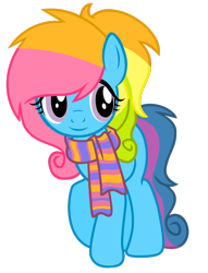 Size: 1024x1338 | Tagged: safe, artist:bezziie, character:rainbow dash (g3), species:earth pony, species:pony, g3, clothing, cute, female, g3 dashabetes, g3 to g4, generation leap, mare, scarf, simple background, solo, transparent background
