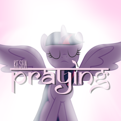 Size: 800x800 | Tagged: safe, artist:a01421, artist:penguinsn1fan, character:twilight sparkle, character:twilight sparkle (alicorn), species:alicorn, species:pony, cover, female, ke$ha, parody, praying (song), solo, song reference, spread wings, wings