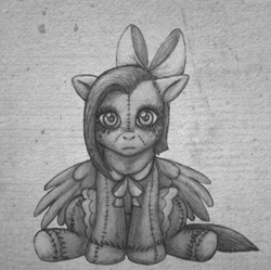 Size: 655x652 | Tagged: safe, artist:aisu-isme, oc, oc only, oc:lulu belle, clothing, creepy ponies, grayscale, looking at you, monochrome, solo