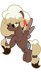 Size: 3125x5469 | Tagged: safe, artist:besttubahorse, oc, oc only, oc:sweet mocha, species:pegasus, species:pony, coffee, cup, female, flying, freckles, hoof hold, simple background, solo, transparent background, unamused, vector