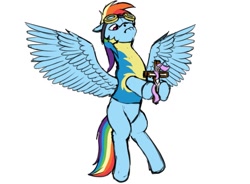 Size: 1093x804 | Tagged: safe, artist:wwredgrave, character:princess celestia, character:rainbow dash, species:pegasus, species:pony, princess molestia, clothing, crucifixion, fear, female, flying, goggles, lip bite, mare, may the power of christ compel you, sketch, uniform, wings, wonderbolt trainee uniform, wonderbolts