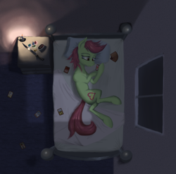 Size: 2749x2718 | Tagged: safe, artist:kopaleo, oc, oc only, oc:artline, species:earth pony, species:pony, bed, insomnia, solo, story in the source, story included, tarot