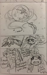 Size: 804x1280 | Tagged: safe, artist:candasaurus, character:princess luna, species:pony, comic, crying, mare in the moon, monochrome, moon, sketch, traditional art