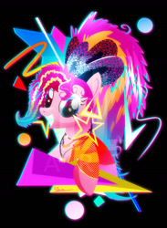 Size: 1024x1402 | Tagged: safe, artist:ii-art, character:pinkie pie, species:earth pony, species:pony, episode:friendship through the ages, g4, my little pony: equestria girls, abstract background, bust, female, jewelry, necklace, new wave pinkie, portrait, smiling, solo, vaporwave