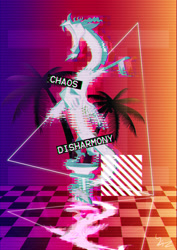 Size: 600x849 | Tagged: safe, artist:ii-art, character:discord, aesthetics, male, solo, vaporwave