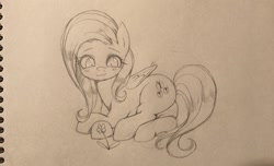 Size: 1200x729 | Tagged: safe, artist:doktor-d, character:fluttershy, species:pony, explicit source, female, flower, monochrome, solo, traditional art