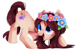 Size: 4267x2962 | Tagged: safe, artist:sorasku, oc, oc only, oc:tulip, species:earth pony, species:pony, female, floral head wreath, flower, high res, mare, simple background, solo, transparent background