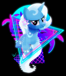 Size: 600x692 | Tagged: safe, artist:ii-art, character:trixie, species:pony, species:unicorn, bracelet, color porn, eyestrain warning, female, horn, jewelry, mare, necklace, palm tree, retrowave, solo, synthwave, tree, triangle, vaporwave