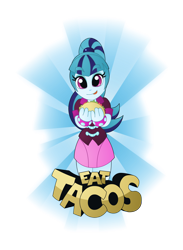 Size: 2192x3000 | Tagged: safe, artist:doctor-g, character:sonata dusk, my little pony:equestria girls, clothing, cute, female, food, looking at you, simple background, smiling, solo, sonatabetes, sonataco, taco, that girl sure loves tacos, transparent background