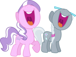 Size: 8731x6558 | Tagged: safe, artist:silentmatten, edit, editor:slayerbvc, character:diamond tiara, character:silver spoon, species:earth pony, species:pony, absurd resolution, female, filly, glasses, laughing, laughingmares.jpg, missing accessory, simple background, transparent background, vector, vector edit