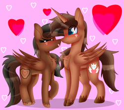 Size: 3310x2955 | Tagged: safe, artist:tomboygirl45, oc, oc only, oc:courageous heart, species:alicorn, species:pegasus, species:pony, alicorn oc, chest fluff, commission, female, heart, high res, male, mare, oc x oc, shipping, straight