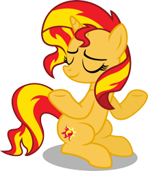 Size: 1384x1600 | Tagged: safe, artist:seahawk270, character:sunset shimmer, species:pony, species:unicorn, equestria girls:forgotten friendship, g4, my little pony: equestria girls, eyes closed, female, mare, shrug, shrugset shimmer, simple background, smiling, solo, transparent background, underhoof, vector