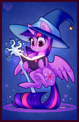 Size: 582x900 | Tagged: safe, artist:meekcheep, character:twilight sparkle, character:twilight sparkle (alicorn), species:alicorn, species:pony, book, clothing, fantasy class, female, hat, mage, mare, solo, staff, underhoof, wizard hat