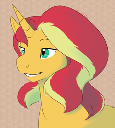 Size: 1000x1110 | Tagged: safe, artist:kourabiedes, character:sunset shimmer, species:pony, species:unicorn, abstract background, female, simple background, solo
