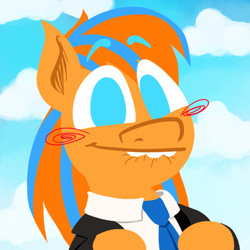 Size: 550x550 | Tagged: safe, artist:alittleofsomething, oc, oc:cold front, species:pegasus, species:pony, blushing, clothing, cloud, happy, lineless, lip bite, looking at you, necktie, sky, smiling, solo, suit