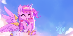 Size: 1000x500 | Tagged: safe, artist:meekcheep, character:princess cadance, species:alicorn, species:pony, archery, arrow, bow (weapon), bow and arrow, cute, cutedance, female, holiday, mare, princess of love, solo, valentine's day, weapon