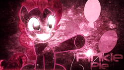 Size: 1920x1080 | Tagged: safe, artist:tzolkine, character:pinkie pie, cutie mark, smiling, text, the cosmos, wallpaper