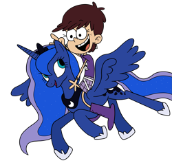 Size: 1981x1876 | Tagged: safe, artist:eagc7, character:princess luna, species:alicorn, species:human, species:pony, crossover, female, humans riding ponies, luna loud, mare, namesake, nickelodeon, request, requested art, ride, rider, riding, simple background, the loud house, transparent background