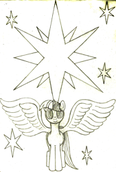 Size: 1158x1714 | Tagged: safe, artist:mfg637, character:twilight sparkle, character:twilight sparkle (alicorn), species:alicorn, species:pony, cutie mark, female, simple background, sketch, solo, stars, traditional art