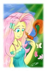 Size: 1024x1536 | Tagged: safe, artist:albertbm, character:fluttershy, species:human, g4, my little pony: equestria girls, my little pony:equestria girls, butterfly, eyeshadow, female, magical geodes, makeup, solo, squirrel