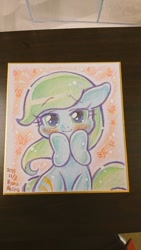Size: 576x1024 | Tagged: safe, artist:akira bano, oc, oc only, species:earth pony, species:pony, blushing, female, mare, smiling, solo, traditional art