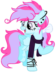 Size: 1024x1319 | Tagged: safe, artist:bezziie, oc, oc:strawberry pie, species:pegasus, species:pony, bow, clothing, female, hair bow, mare, scarf, simple background, solo, transparent background