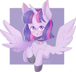 Size: 2043x1940 | Tagged: safe, artist:emily-826, character:twilight sparkle, character:twilight sparkle (alicorn), species:alicorn, species:pony, bell, bell collar, cat socks, collar, female, no nose, solo