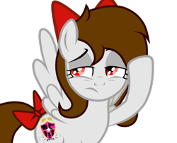 Size: 1600x1298 | Tagged: safe, alternate version, artist:rsa.fim, edit, edited screencap, screencap, oc, oc only, oc:whisper hope, species:pegasus, species:pony, disgusted, female, mare, one hoof raised, red eyes, ribbon, simple background, sky, solo, spread wings, tail wrap, transparent background, unitárium, vector, wings