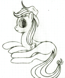 Size: 1382x1657 | Tagged: safe, artist:mfg637, character:applejack, species:earth pony, species:pony, butt, female, graph paper, looking at you, lying down, mare, missing cutie mark, monochrome, plot, simple background, sketch, solo, traditional art, white background