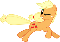 Size: 4066x2864 | Tagged: safe, artist:silentmatten, character:applejack, species:earth pony, species:pony, .ai available, .zip file at source, blonde, female, hatless, mare, missing accessory, one eye closed, running, simple background, solo, transparent background, vector