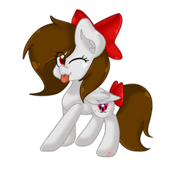 Size: 768x768 | Tagged: safe, artist:chicasparkle, artist:rsa.fim, oc, oc only, oc:whisper hope, species:pegasus, species:pony, art trade, female, mare, one eye closed, red eyes, ribbon, simple background, solo, tail wrap, tongue out, transparent background, unitárium, wink