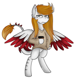 Size: 2663x2690 | Tagged: safe, artist:deraniel, oc, oc:silver hush, ponysona, species:pegasus, species:pony, clothing, female, food, fullbody, mare, simple background, standing, tea, transparent background, wings