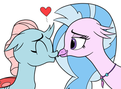 Size: 2779x2053 | Tagged: safe, artist:eagc7, character:ocellus, character:silverstream, species:changeling, species:classical hippogriff, species:hippogriff, species:reformed changeling, ship:ocellustream, bedroom eyes, cute, diaocelles, diastreamies, eyes closed, female, heart, interspecies, lesbian, nuzzling, shipping, simple background, transparent background
