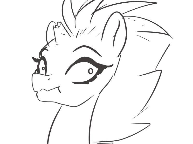 Size: 800x600 | Tagged: dead source, safe, artist:candasaurus, character:tempest shadow, my little pony: the movie (2017), animated, female, monochrome, open up your *very* eyes, scrunchy face, shifty eyes, solo