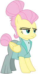 Size: 1203x2257 | Tagged: safe, artist:sonofaskywalker, character:fluttershy, species:pegasus, species:pony, episode:fake it 'til you make it, alternate hairstyle, clothing, female, hair bun, jacket, mare, pants, severeshy, simple background, snooty, solo, tail bun, transparent background, vector