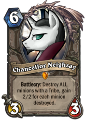 Size: 400x569 | Tagged: safe, artist:php97, editor:luxuria, character:chancellor neighsay, blizzard entertainment, card, hearthpwny, hearthstone, male, no pupils, profile, solo, warcraft
