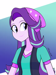 Size: 2448x3264 | Tagged: safe, artist:xan-gelx, character:starlight glimmer, my little pony:equestria girls, abstract background, beanie, clothing, female, hat, high res, smiling, solo