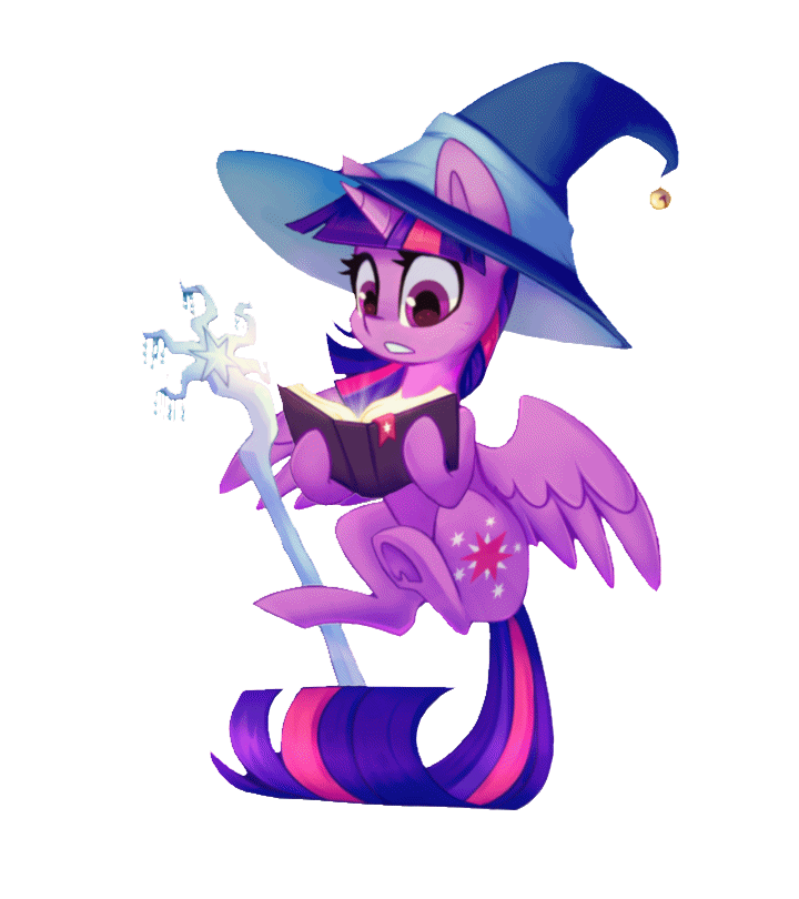 Size: 720x810 | Tagged: safe, artist:meekcheep, artist:szafir87, character:twilight sparkle, character:twilight sparkle (alicorn), species:alicorn, species:pony, animated, animation error, bell, blinking, book, cinemagraph, clothing, cute, fantasy class, female, floating, floaty, flying, frown, gif, glow, gritted teeth, hat, levitation, loop, mage, magic, magic staff, mare, reading, reflection, simple background, solo, spread wings, staff, telekinesis, transparent, transparent background, twiabetes, underhoof, wings, wizard, wizard hat