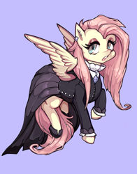Size: 600x764 | Tagged: safe, artist:misukitty, character:fluttershy, species:pegasus, species:pony, episode:fake it 'til you make it, female, fluttergoth, mare, purple background, simple background, solo