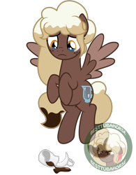 Size: 2500x3200 | Tagged: safe, artist:besttubahorse, oc, oc only, oc:sweet mocha, .svg available, coffee mug, crying, female, flying, freckles, high res, mug, sad, simple background, solo, svg, transparent background, vector, watermark
