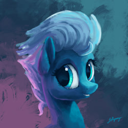 Size: 1500x1500 | Tagged: safe, artist:lollipony, character:night glider, species:pegasus, species:pony, abstract background, bust, cute, female, glideabetes, grin, looking at you, mare, portrait, smiling, solo