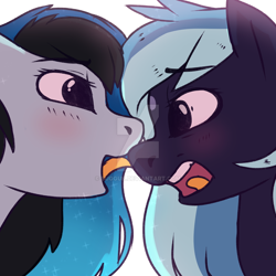 Size: 1024x1024 | Tagged: safe, artist:sugguk, oc, oc only, oc:lullaby, oc:spectrum lights, species:bat pony, species:pony, duo, female, licking, mare, tongue out, watermark
