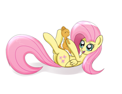 Size: 1500x1159 | Tagged: safe, artist:canister, character:fluttershy, species:pegasus, species:pony, cat, cute, eyes closed, female, happy, holding, kitten, on back, open mouth, shyabetes, simple background, smiling, solo, white background