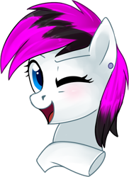 Size: 486x666 | Tagged: safe, artist:sugguk, oc, species:pony, bust, female, mare, one eye closed, portrait, simple background, solo, transparent background, wink